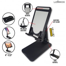 Suporte Universal de Mesa Celular/Tablet Altura e Inclinação Ajustável Antideslizante LEY-230 Lehmox - Preto